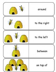 English Worksheet: Where is the Bee Preposition Dominoes and Memory Cards  Part 1 of 3