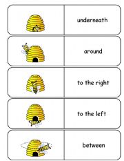 English Worksheet: Where is the Bee Preposition Dominoes and Memory Cards Part 2 of 3