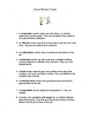 English Worksheet: Good worker traits