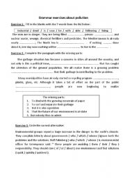 English Worksheet: Exercises about pollution