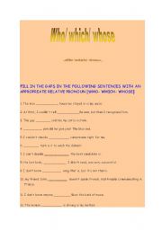English Worksheet: relative pronouns who which whose