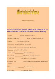 English Worksheet: relative pronouns who which whose