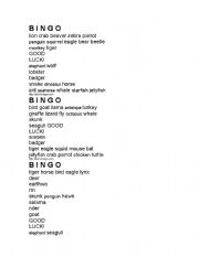 English worksheet: animals bingo