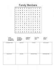 English Worksheet: Family word search and drawing