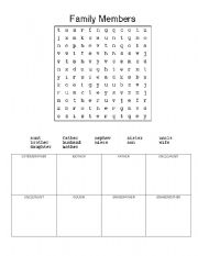 English worksheet: Family word search and drawing