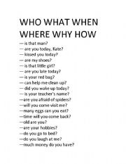 English Worksheet: WHO WHAT WHEN 