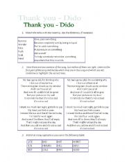 English Worksheet: song by dido-Thank you