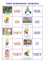 English Worksheet: THE SIMPSONS DOMINO - PRESENT SIMPLE / PERSONAL PRONOUNS - 3 PAGES - EDITABLE
