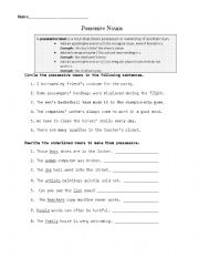 English worksheet: Possessive Nouns