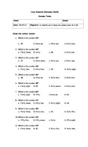 English worksheet: numbers 40 to 50
