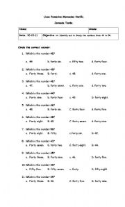 English Worksheet: numbers 40 to 50
