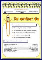 English Worksheet: in order to