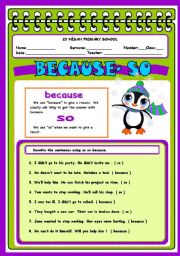 English Worksheet: so because