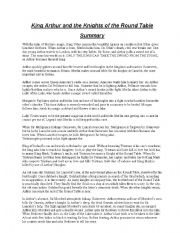 English Worksheet: King Arthur and the Knights of the Round Table  Summary  