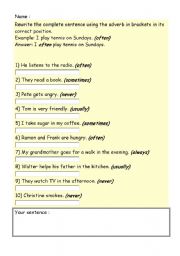 English Worksheet: Adverbs 