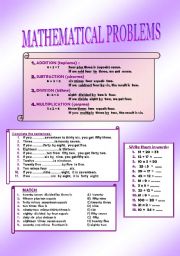 English Worksheet: MATHEMATICAL PROBLEMS