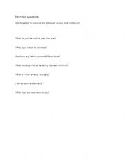 English Worksheet: Mock interview questions