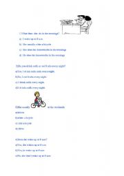 English worksheet: a test about daily routines