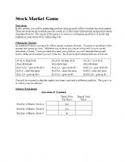 English Worksheet: Stock Market Game and Worksheet