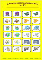 English Worksheet: Classroom objects memory game II part 2/3