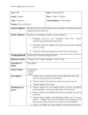 English Worksheet: Lesson Plan - Pronouns