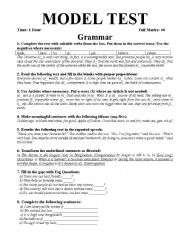English Worksheet: GRAMMAR TEST OF VERBS, PREPOSITIONS, ARTICLES, IDIOMS, NARRATION, TRANSFORMATION, TAG QUESTIONS, COMPLETING SENTENCES.