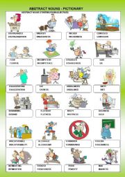 English Worksheet: ABSTRACT NOUNS - PICTIONARY + B&W