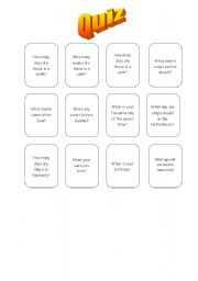 English Worksheet: Days/Months quiz & flashcards *2 pages*