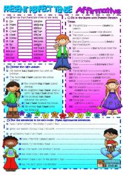 English Worksheet: PRESENT PERFECT - AFFIRMATIVE (B&W+KEY included) 