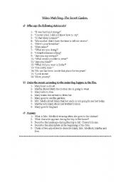 English worksheet: VIDEO WATCHING: THE SECRET GARDEN