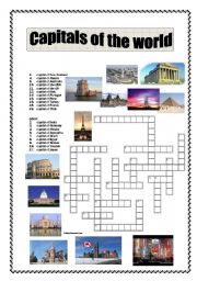 English Worksheet: Capitals of the world crossword