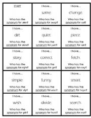 English Worksheet: I Have ... Who Has? Synonym Game 2