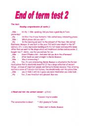 English Worksheet: 8th form end o term test 2