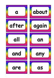 10 pages of Sight Word Flash Cards