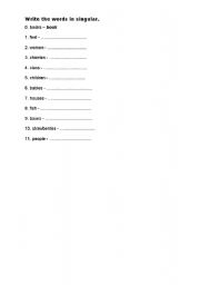 English worksheet: SINGULAR - Write the words in singular.