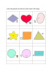 English worksheet: Look at the pictures and write the correct name of the shape