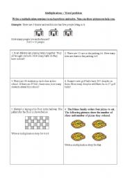 English worksheet: story problems on multiplication