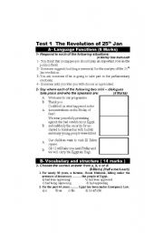 English worksheet: Test On the Egyptian Revolution 2011 part 1