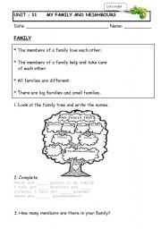 English Worksheet: family and neighbours