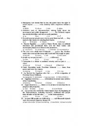 English worksheet: part 2 test on The Egyptian Revolution 2011