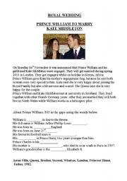 English Worksheet: Royal Engagement - Prince William & Kate Middleton