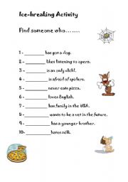 English Worksheet: ice-breaking activity