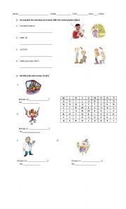 English worksheet: Professions, weather, and clothes