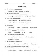 English Worksheets Titanic Quiz