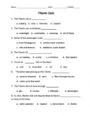 English worksheet: Titanic Quiz