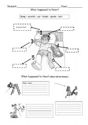 English Worksheet: Verbs of physical injury and reflexive pronouns.