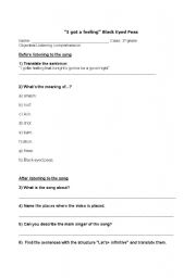 English worksheet: I got a feeling song