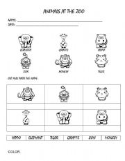 English worksheet: ANIMALS AT THE ZOO