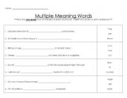 English worksheet: Multiple Meaning Words