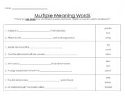 English worksheet: Multiple Meaning Words 2